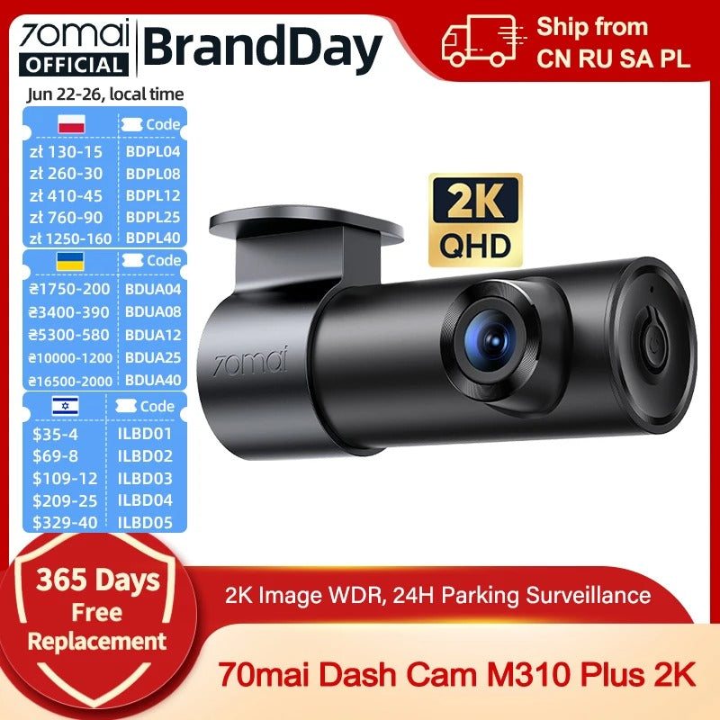 70mai M310 Plus 2K Dash Cam | Night Vision, Wide Angle & 24H Parking Guard