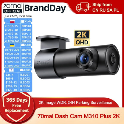 70mai M310 Plus 2K Dash Cam | Night Vision, Wide Angle & 24H Parking Guard