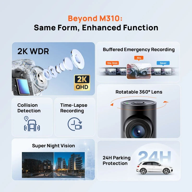 70mai M310 Plus 2K Dash Cam | Night Vision, Wide Angle & 24H Parking Guard